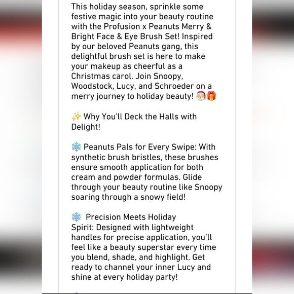 Profusion Cosmetics X Peanuts Holiday Merry & Bright Brush Set w/Cass - Picture 7 of 9